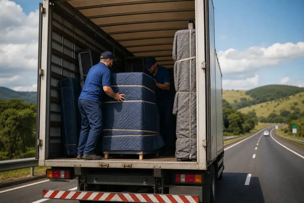 Caminhão de mudança em rodovia brasileira em operação interestadual