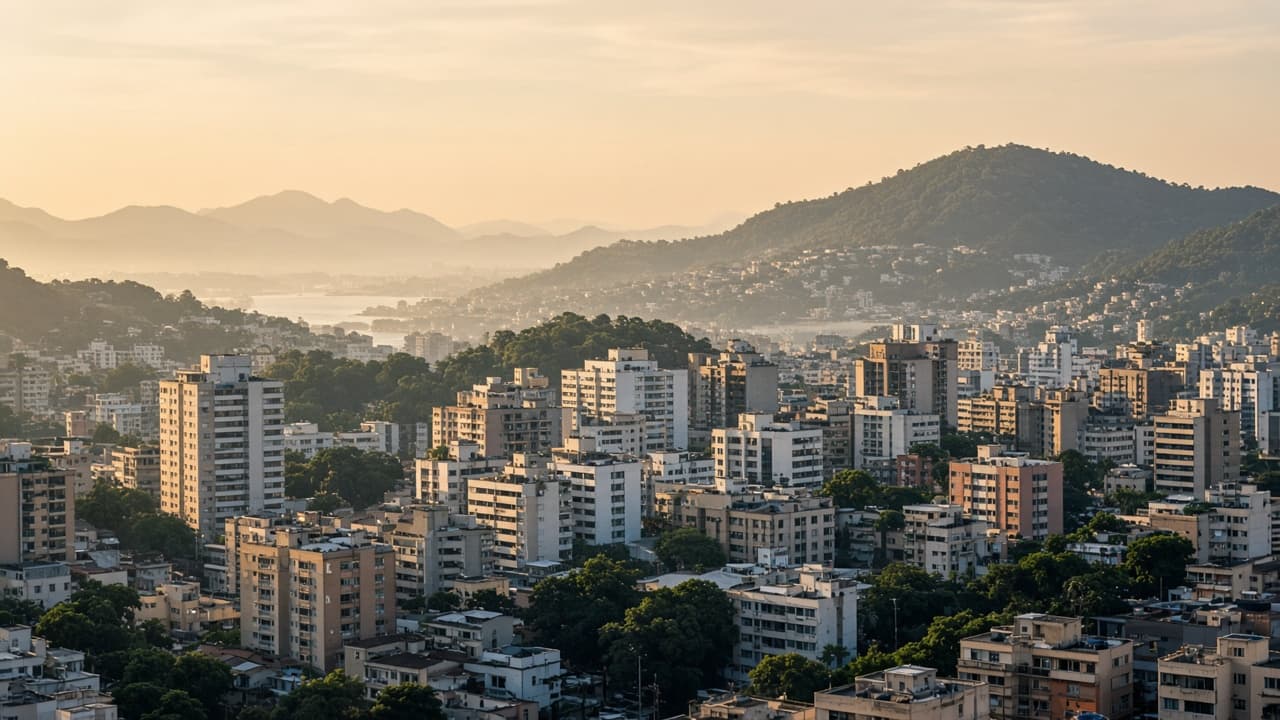 Vista urbana de São Gonçalo, na Região Metropolitana do Rio de Janeiro, ao entardecer