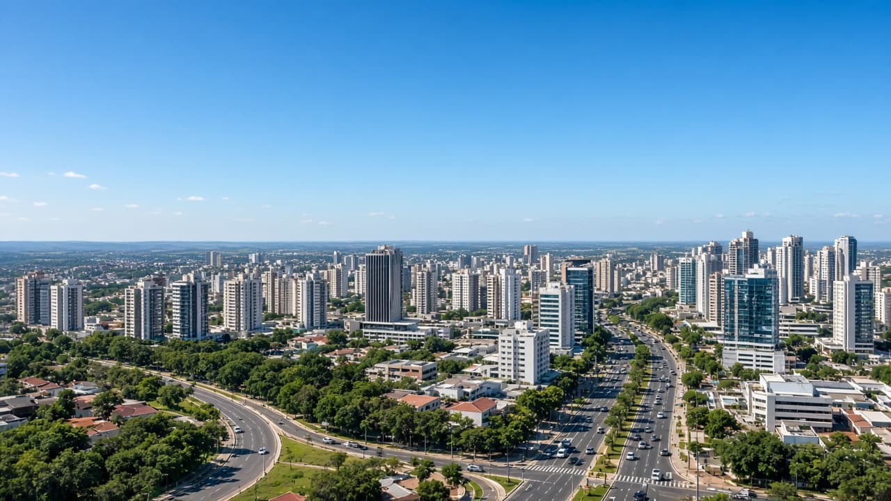 Skyline moderno de Uberlândia, Triângulo Mineiro, sob céu claro