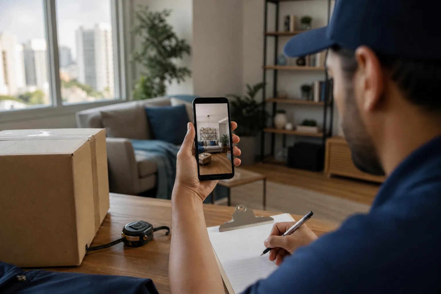 Vídeo chamada para orçamento de mudança com tour pelo apartamento