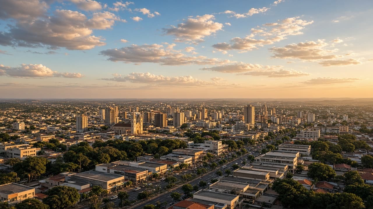 Vista de Uberaba no Triângulo Mineiro ao entardecer