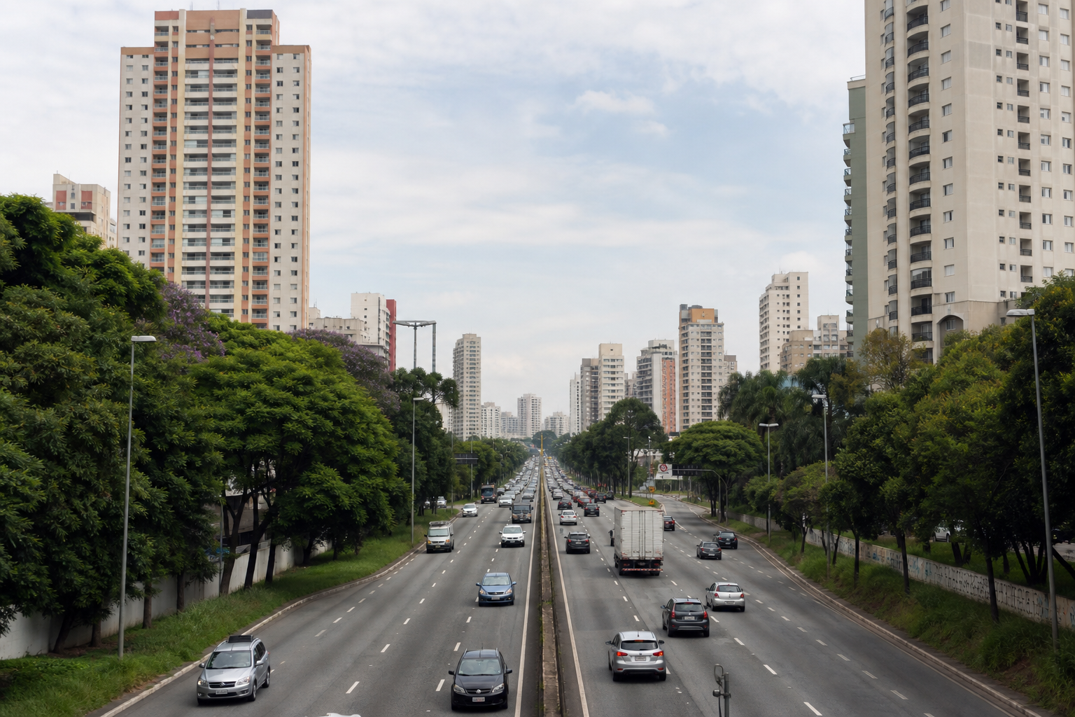 Avenida com fluxo urbano típico do Corredor Norte na zona norte de São Paulo